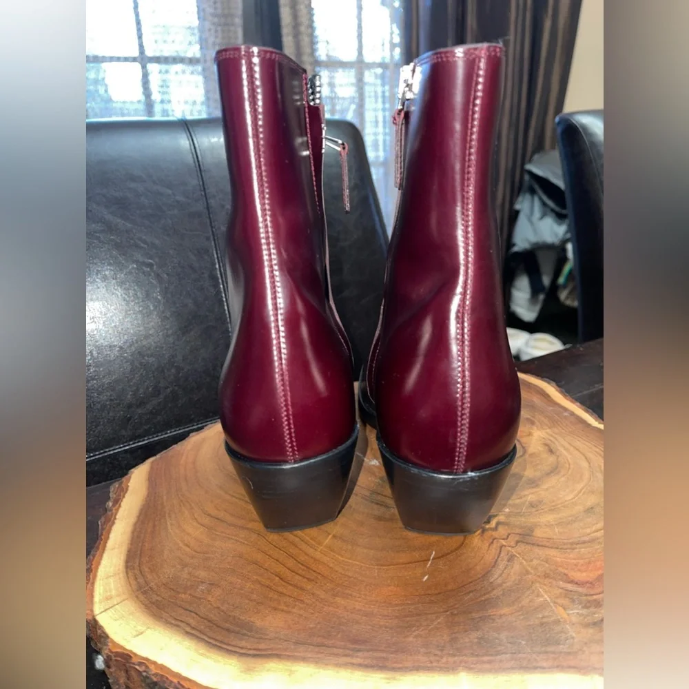 Khaite Hooper Calfskin Burgundy deep wine leather Ankle Booties - Picture 7 of 10